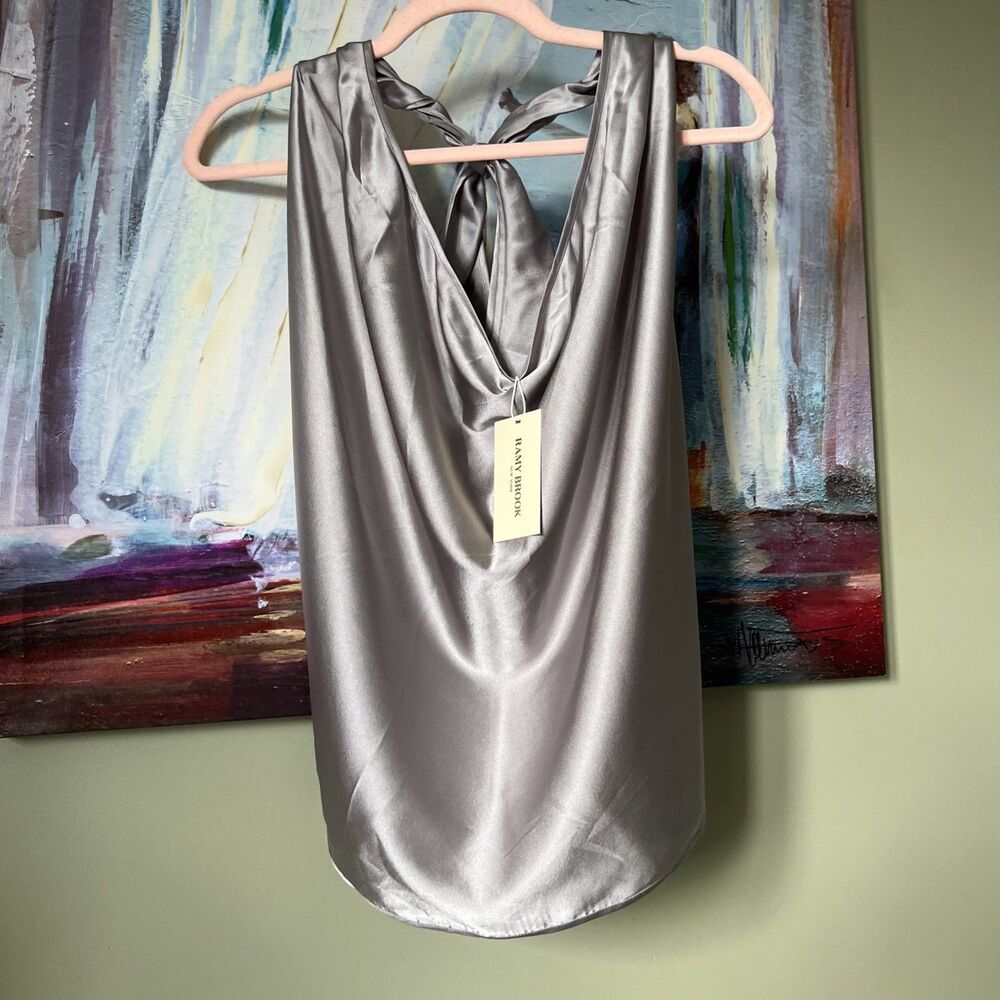 Ramy Brook S Harriet Halter Silk Gray Charmeuse Slvless Top Blouse Shirt NWT